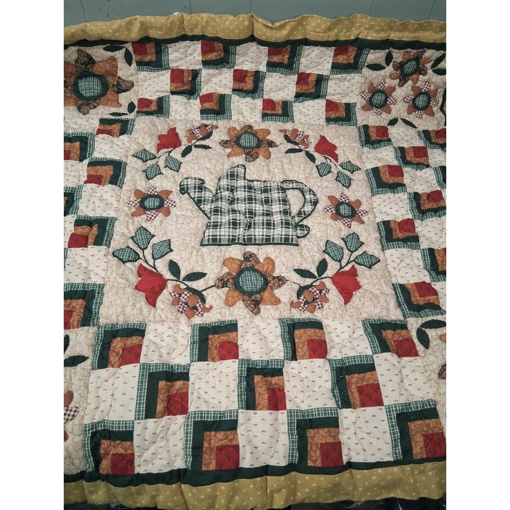 Artisan Handmade Garden Lap Quilt Wall Hanging 33.5x33.5 Square Country Cottage
